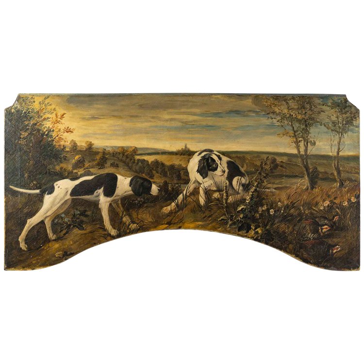 Jagdhunde, die den Halt markieren wichtiges Öl auf Leinwand im Stil von Desportes um 1850