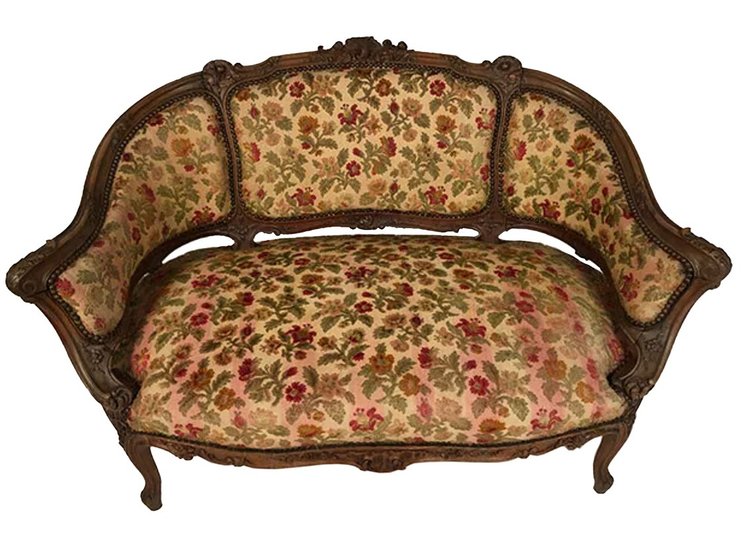 Small Rocaille-style sofa in richly carved walnut, 19th century