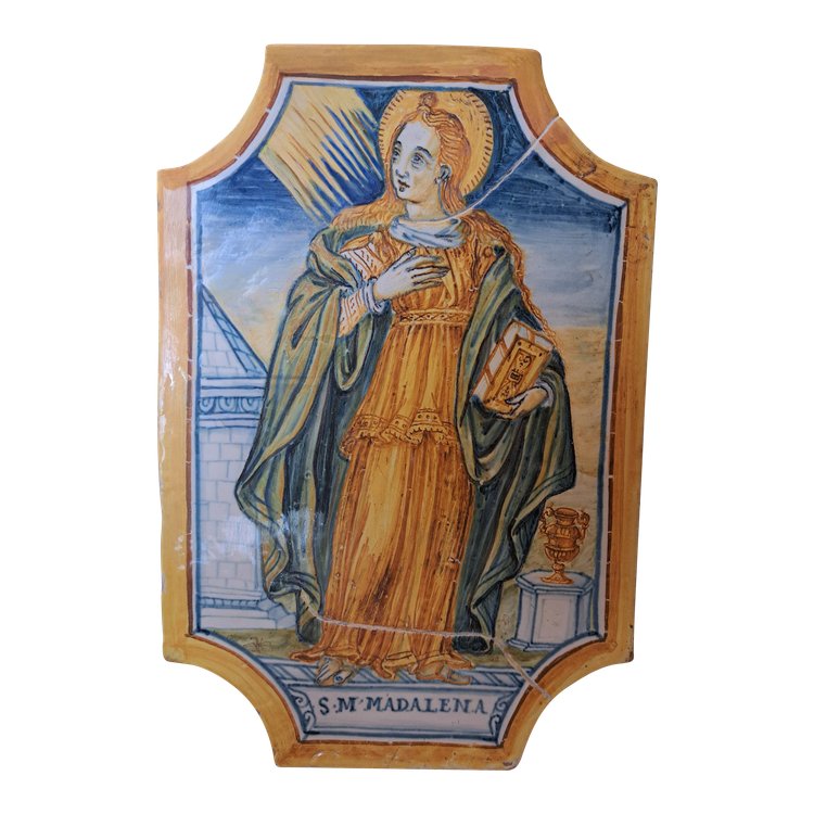 Sainte Marie Madeleine , Majolique Italienne , Plaque De Dévotion , XVII°/xviii°. 