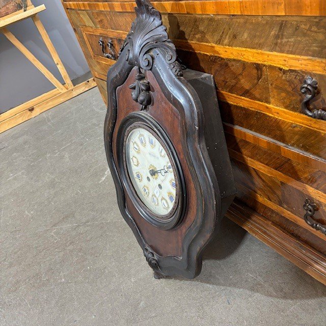 Antique Wall Clock "Ox Eye "walnut and rosewood , 1850 HOTTOT marble dial