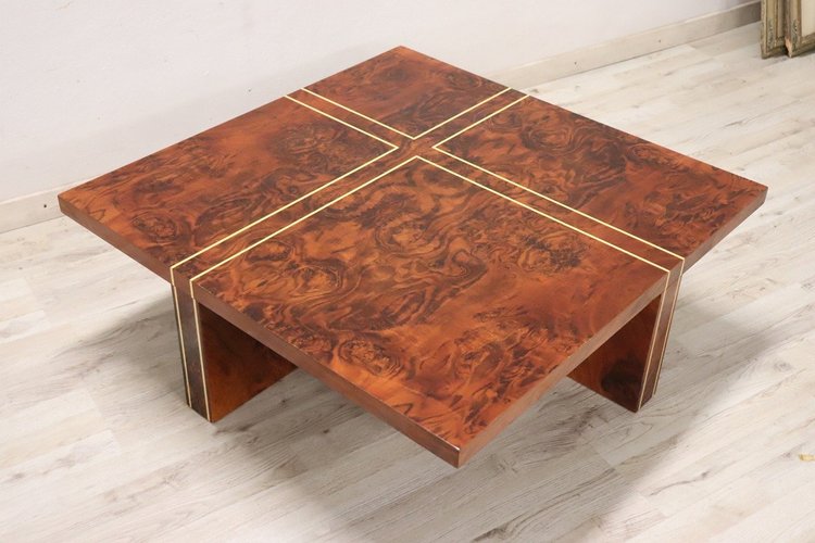 Square Coffee Table in Walnut Burl, 1970s