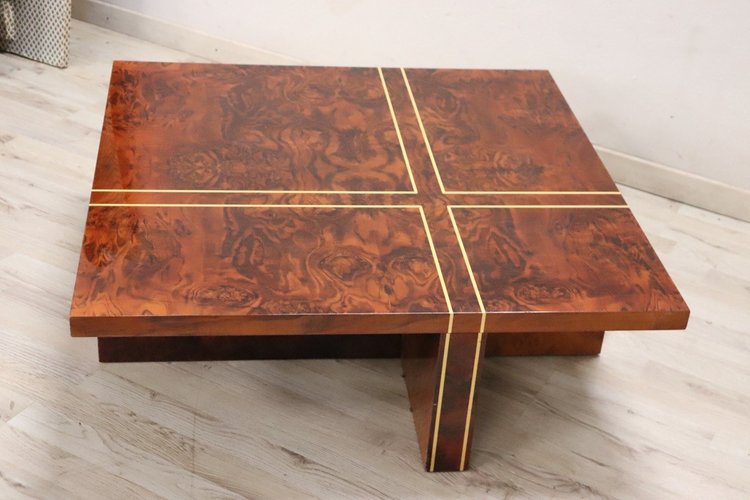 Square Coffee Table in Walnut Burl, 1970s