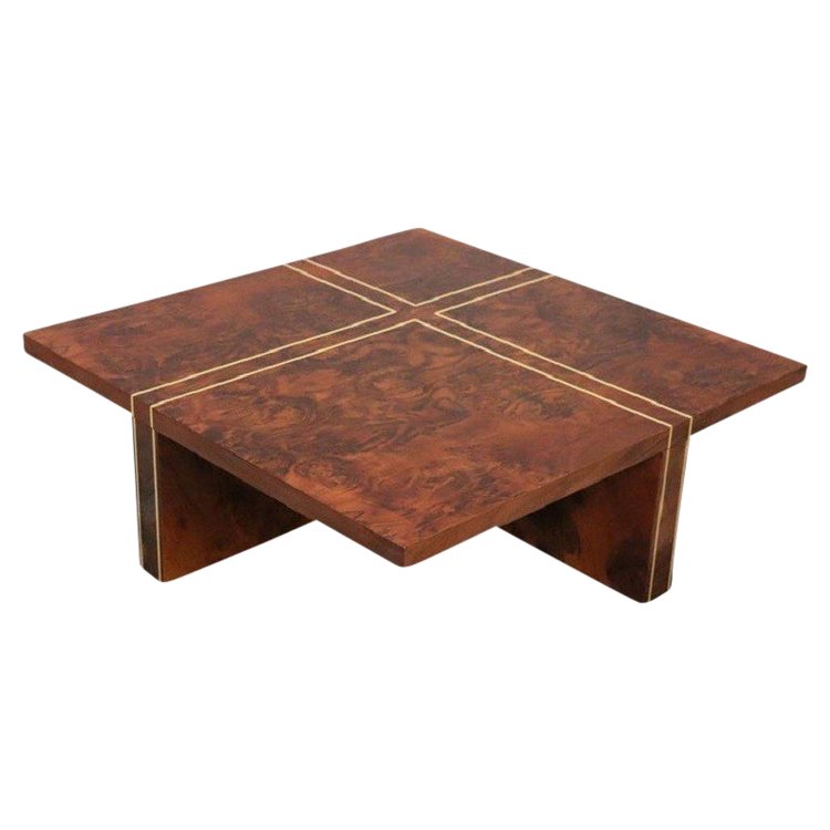 Square Coffee Table in Walnut Burl, 1970s