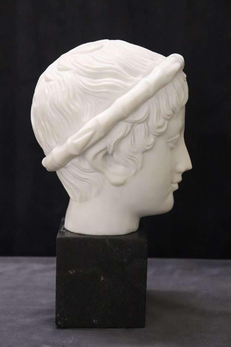 Head of a Young Bacchus, White Marble Sculpture