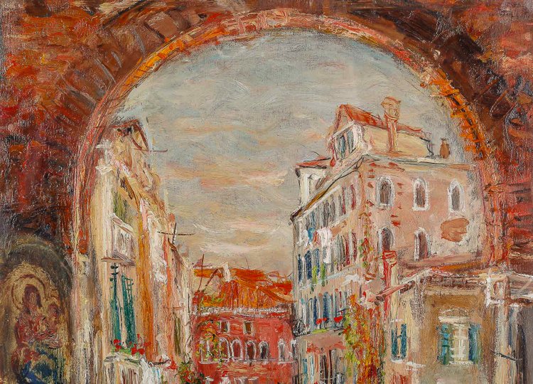 Serge Belloni " The painter of Paris " - View of a Canal in Venice oil on cardboard circa 1970