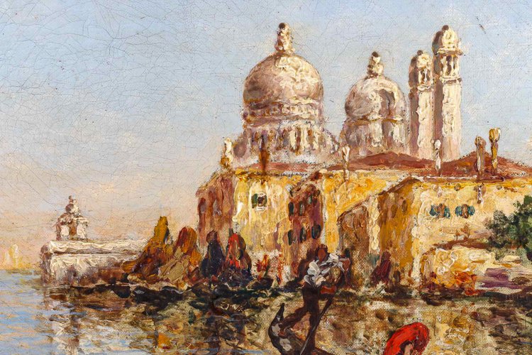 Charles Eugène Cousin (1807-1887) - View of the Basilica of Santa Maria Della Salute oil on canvas 