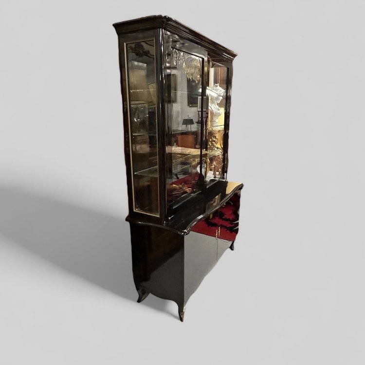 Buffet Deux Corps En Vitrine Des Années 1950 Laqué Noir - bibliothèque 