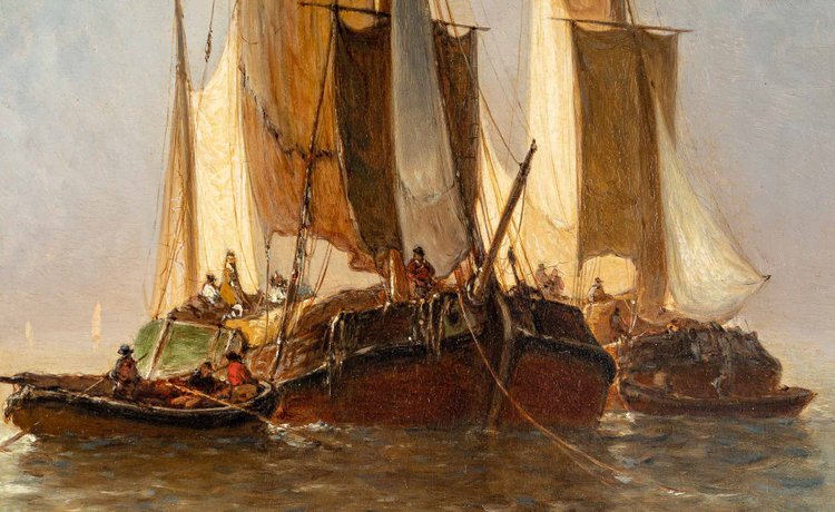 Paul Jean Clays (1817-1900) Fischerboote in der Nordsee Öl auf Mahagoniplatte um 1864