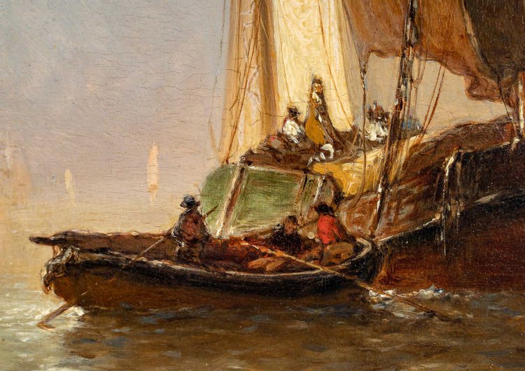 Paul Jean Clays (1817-1900) Fischerboote in der Nordsee Öl auf Mahagoniplatte um 1864