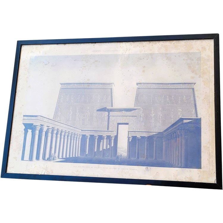 Tempel von Edfu, Gerahmter Stich 19. Jahrhundert