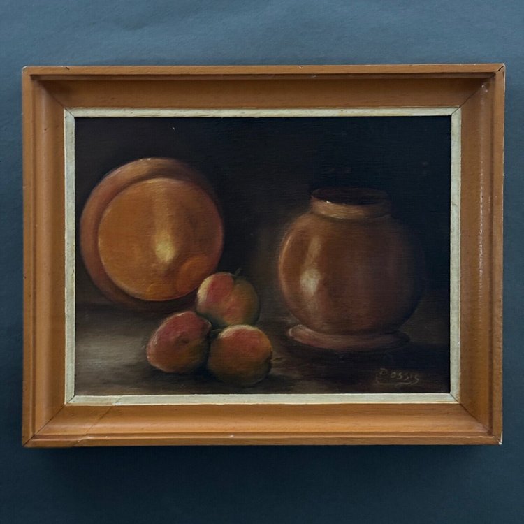 Huile sur panneau par Possis nature morte aux fruits XXe