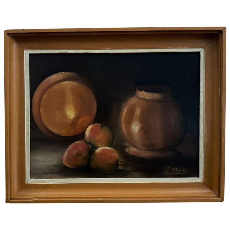 Huile sur panneau par Possis nature morte aux fruits XXe