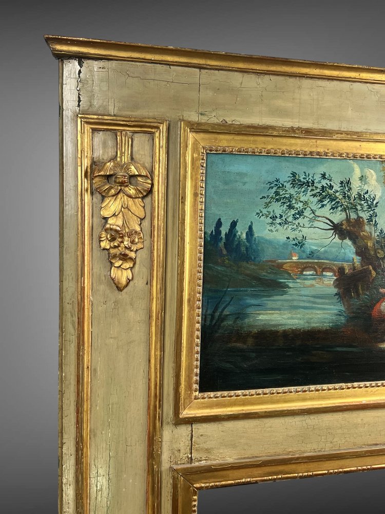 TRUMEAU IN LEGNO LACCATO DEL XVIII SECOLO DEL PERIODO LOUIS XVI CON LA SUA PITTURA ORIGINALE