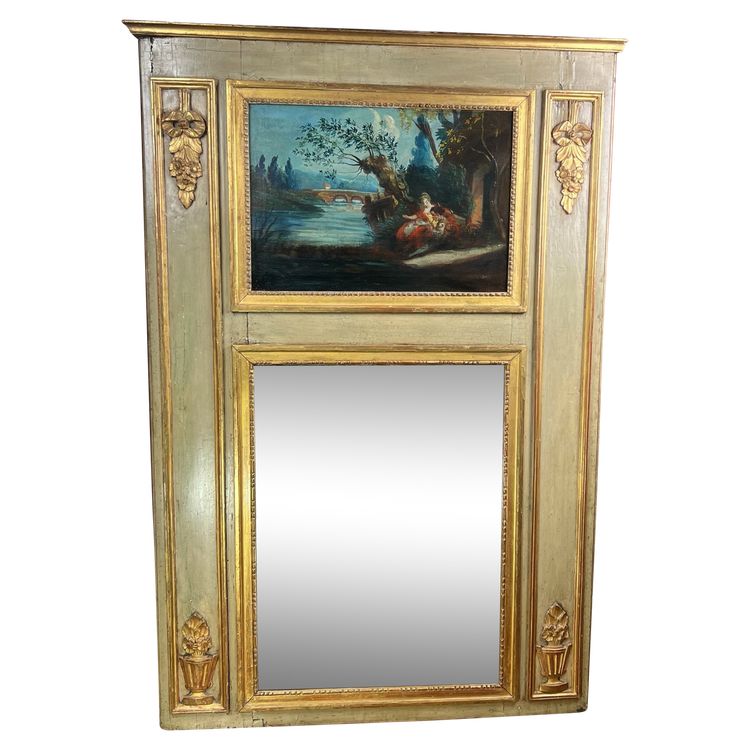 TRUMEAU IN LEGNO LACCATO DEL XVIII SECOLO DEL PERIODO LOUIS XVI CON LA SUA PITTURA ORIGINALE