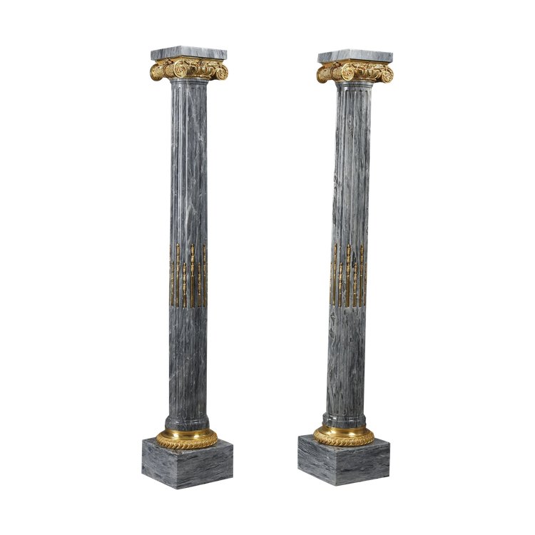 PAIR OF FLUTED MARBLE COLUMNS WITH IONIC CAPITALS