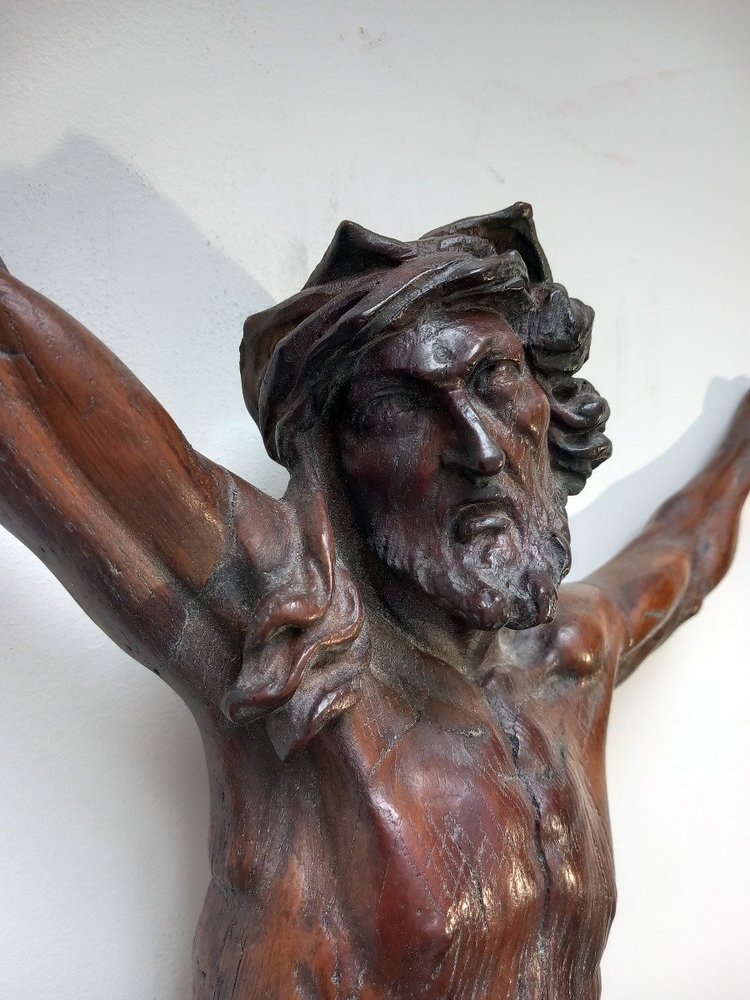 Religiosa Crucifix Grand Christ En Chêne Finement Sculpté 18 Eme