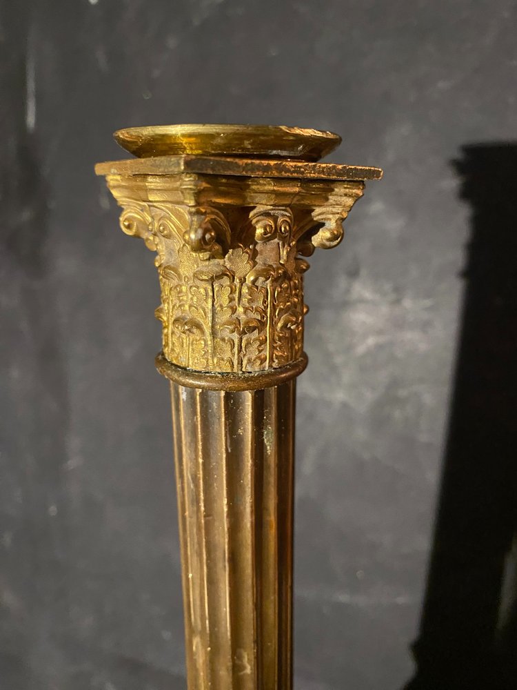  Very nice Pair of Corinthian column candlesticks in late 18th century bronze in the Louis XVI style