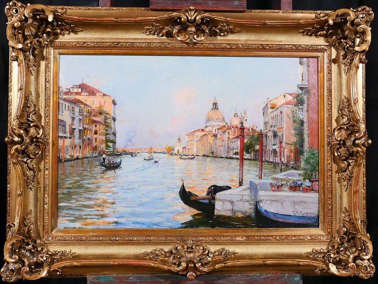 Tullio CAMPRIANI 1876-1939 Venezia, paesaggio del Canal Grande, dipinto, 1900 ca.