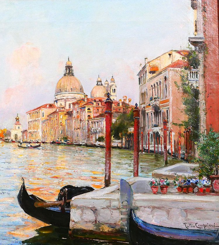 Tullio CAMPRIANI 1876-1939 Venezia, paesaggio del Canal Grande, dipinto, 1900 ca.