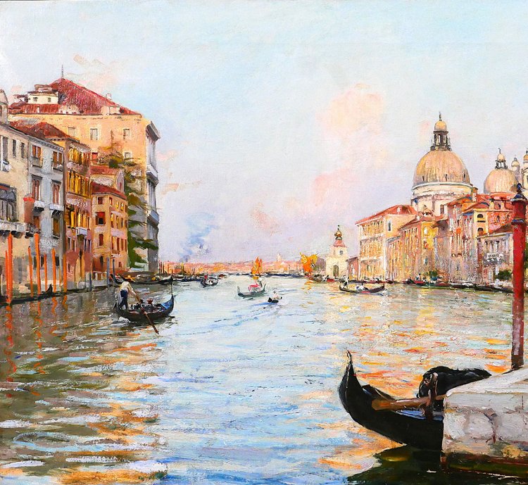 Tullio CAMPRIANI 1876-1939 Venezia, paesaggio del Canal Grande, dipinto, 1900 ca.