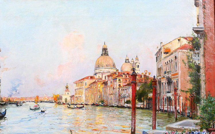 Tullio CAMPRIANI 1876-1939 Venezia, paesaggio del Canal Grande, dipinto, 1900 ca.