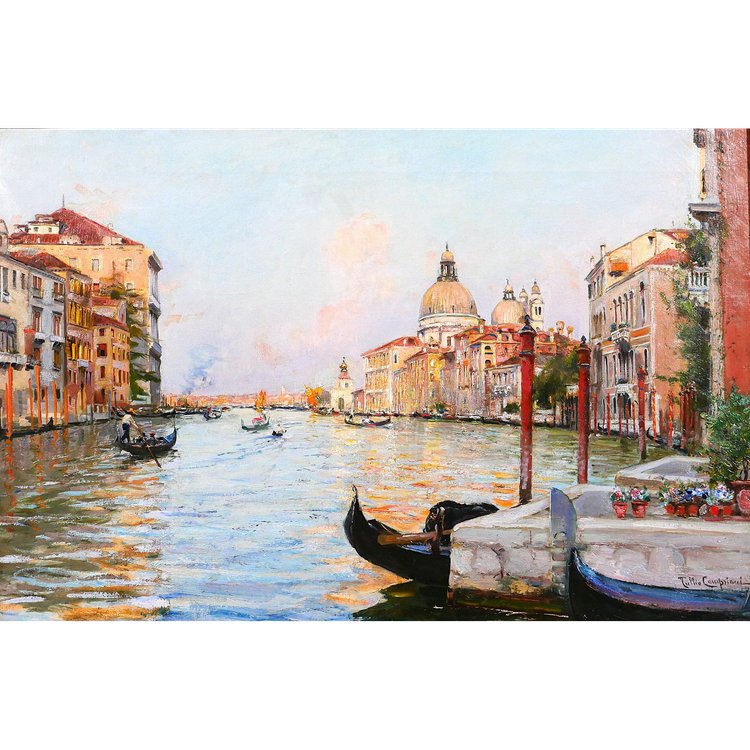 Tullio CAMPRIANI 1876-1939 Venezia, paesaggio del Canal Grande, dipinto, 1900 ca.