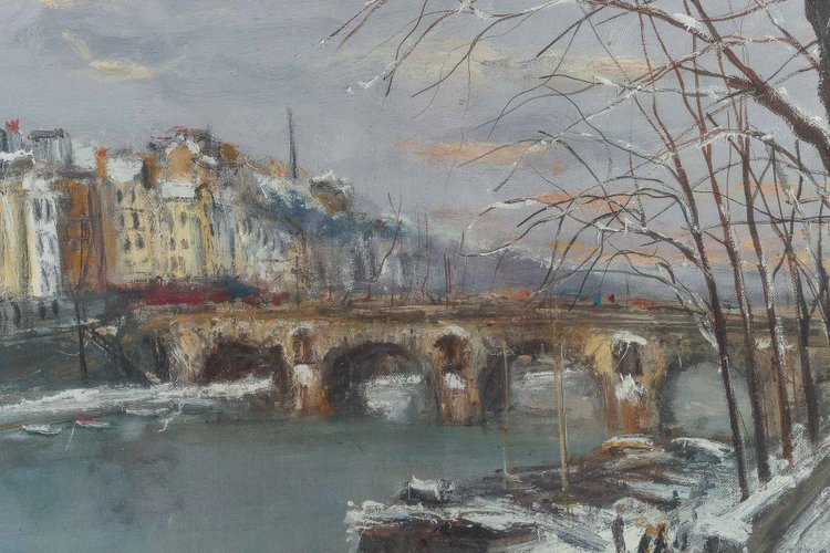 Serge Belloni  (1925-2005) The Painter of Paris The Pont Marie the Ile Saint-Louis under the Snow