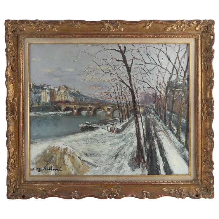 Serge Belloni  (1925-2005) The Painter of Paris The Pont Marie the Ile Saint-Louis under the Snow