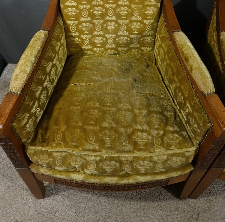 Paire de Fauteuils « Bergère » en Acajou, époque Empire – Début XIXe