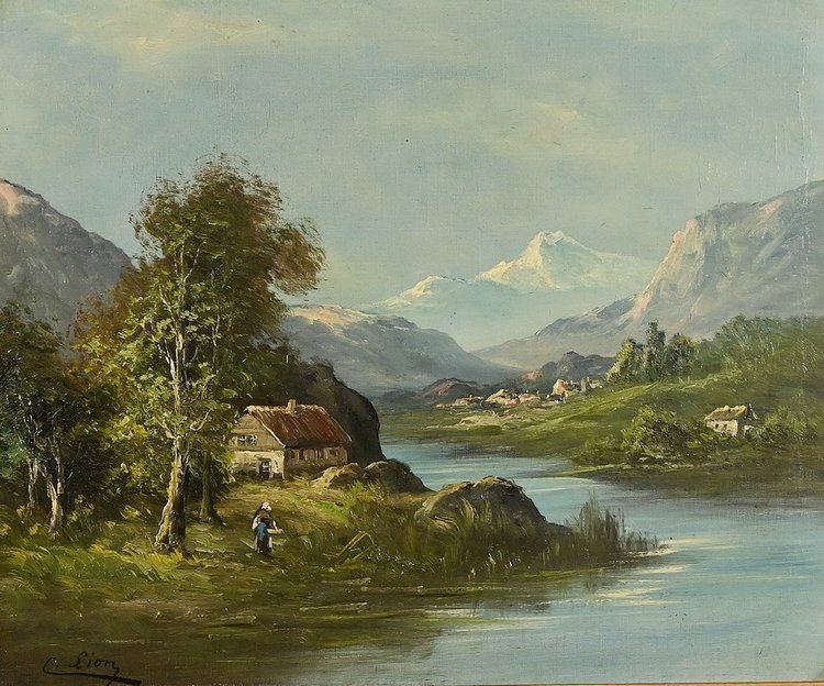 Huile sur Toile « Paysage Montagnard » signée C.Lion – Fin XIXe