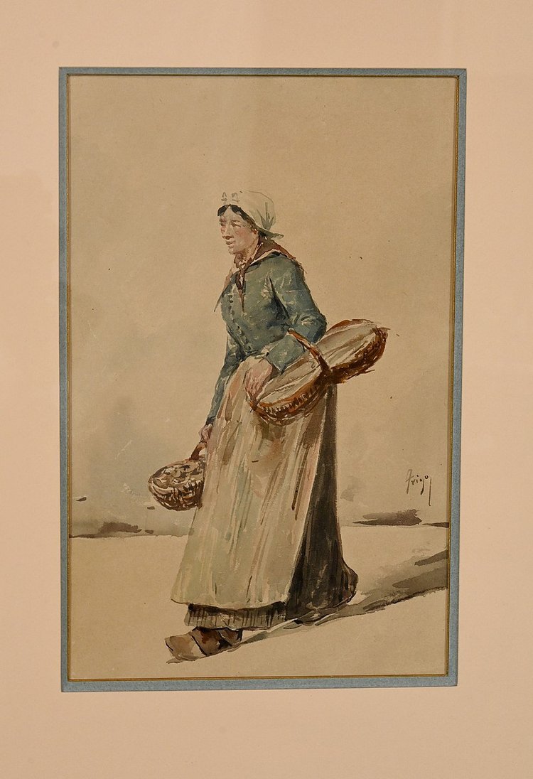 Watercolor "La Marchande Nantaise" by Z. Trigo - Late 19th century