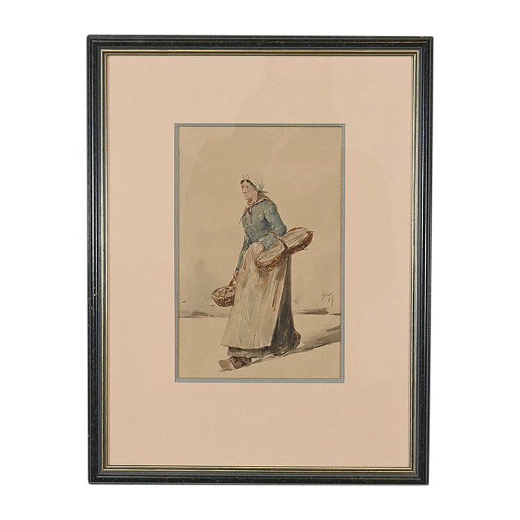 Watercolor "La Marchande Nantaise" by Z. Trigo - Late 19th century