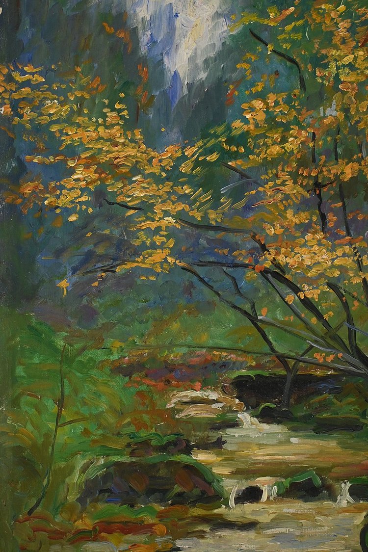 Huile sur Toile « Ruisseau en forêt » signée A. Markowicz – Début XXe