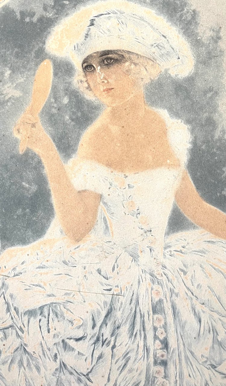 Original framed engraving: Portrait d'une Parisienne Souriante by Maurice Millière (1871-1946)