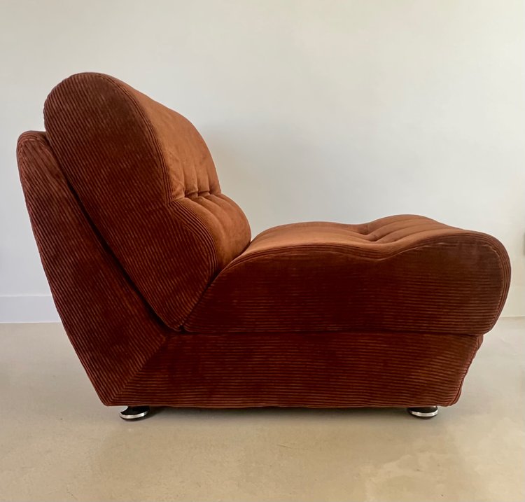 Brown velvet daybed chair, France 70s