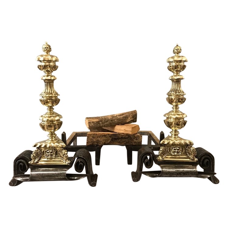 Important bronze and iron andirons from the 17th century