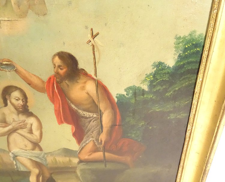 HSP Painting Baptism Of Christ Jesus Saint John the Baptist Angelots Late 18th century