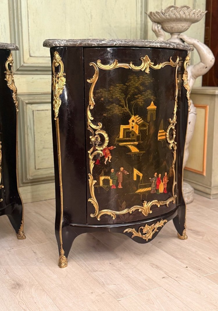 Pair of Louis XV Period Chinese Lacquer Corner Chests About 1750