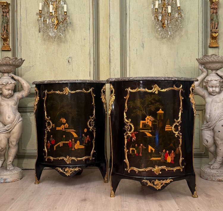 Pair of Louis XV Period Chinese Lacquer Corner Chests About 1750