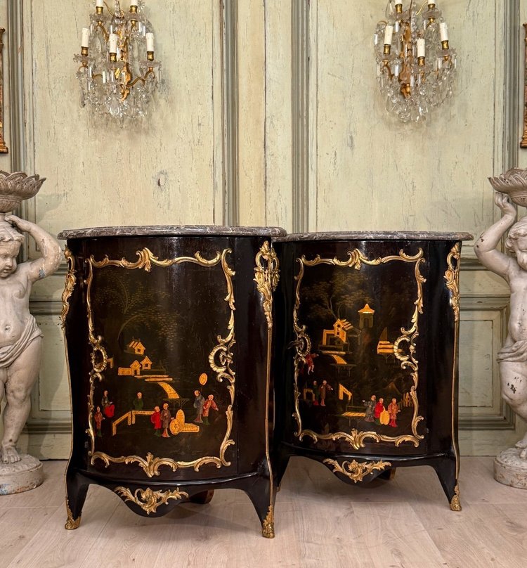 Pair of Louis XV Period Chinese Lacquer Corner Chests About 1750