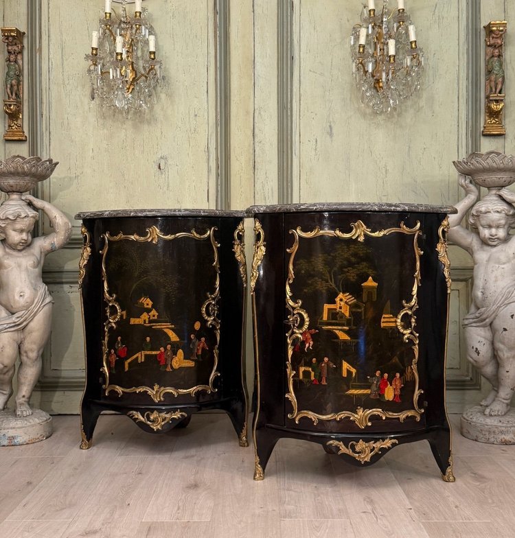 Pair of Louis XV Period Chinese Lacquer Corner Chests About 1750