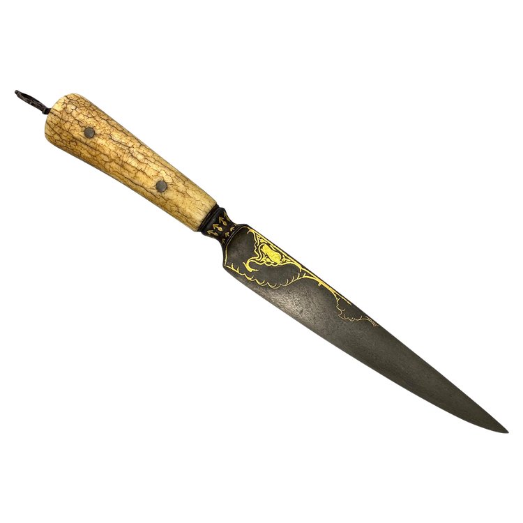 Coltello dritto, kard, lama in damasco wootz. Iran orientale, XVIII secolo