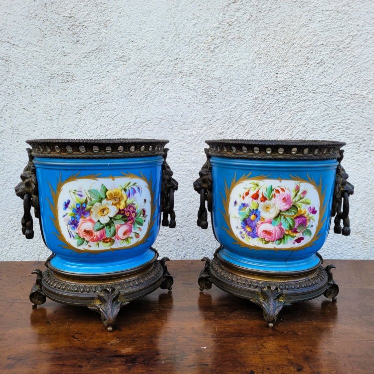 Sèvres, Pair Of Porcelain Planters, 19th Century