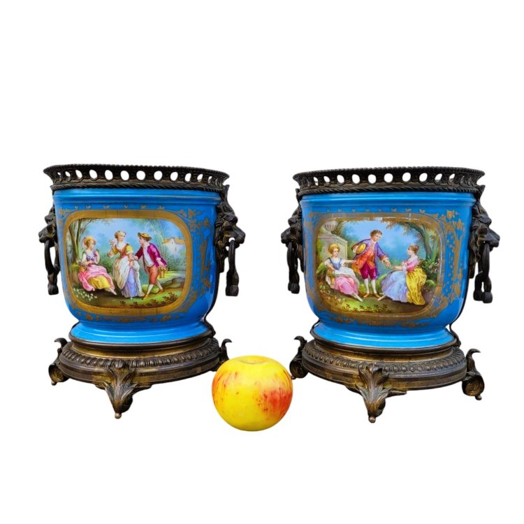 Sèvres, Pair Of Porcelain Planters, 19th Century