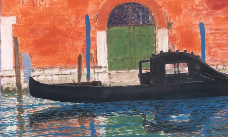 Sigismond JEANES 1863 - 1952 Venezia, paesaggio con gondola, dipinto, 1920-30 ca.