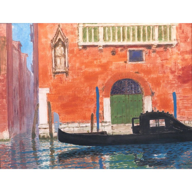 Sigismond JEANES 1863 - 1952 Venezia, paesaggio con gondola, dipinto, 1920-30 ca.