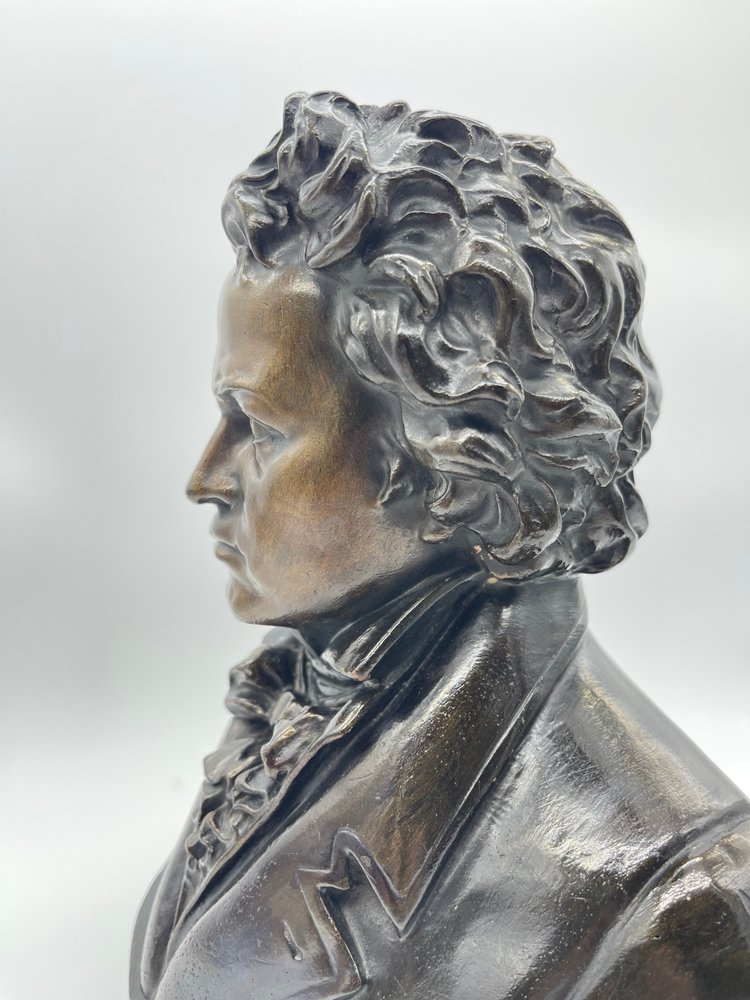 Große Büste von Beethoven aus Terrakotta mit Bronzepatina