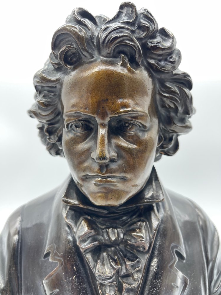 Große Büste von Beethoven aus Terrakotta mit Bronzepatina