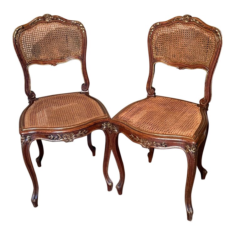 Pair of Louis XV chairs dating from the 19th century with wickerwork