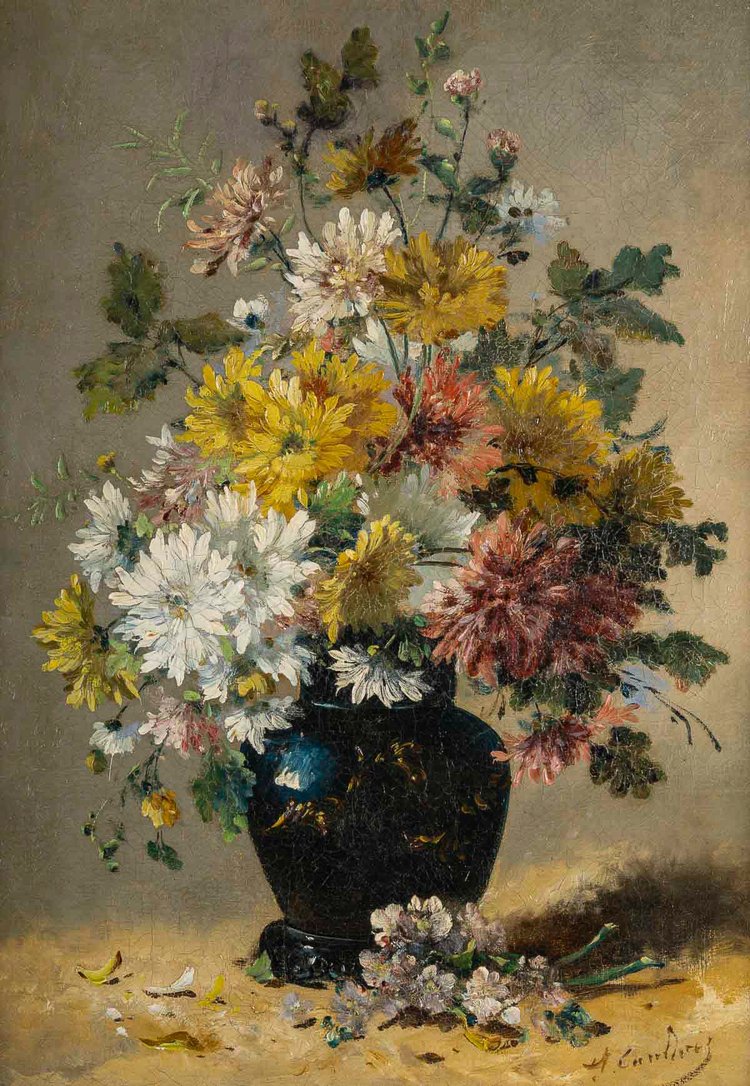 Eugène Henri Cauchois (1850-1911) Bouquet of daisies oil on canvas circa 1890